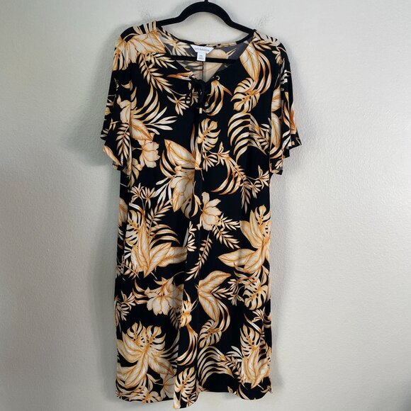 Liz Claiborne Womens Plus XXL Floral Dress With Lace Up Neckline Short Sleeves - Picture 8 of 12